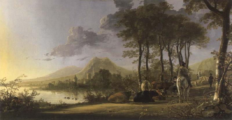 Aelbert Cuyp river landscape with horsemen and peasants oil painting image